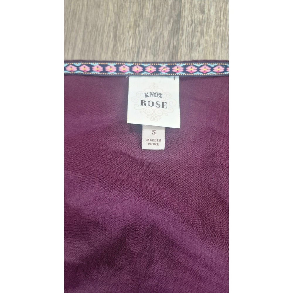 Knox Rose Desert Sunset Kimono Burgundy‎ Boho Embroidered Fringe Tassel Small - Picture 4 of 8